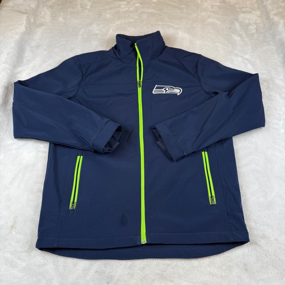 Seattle Seahawks NFL Mens Navy Neon Green Zip Up Jacket Size M